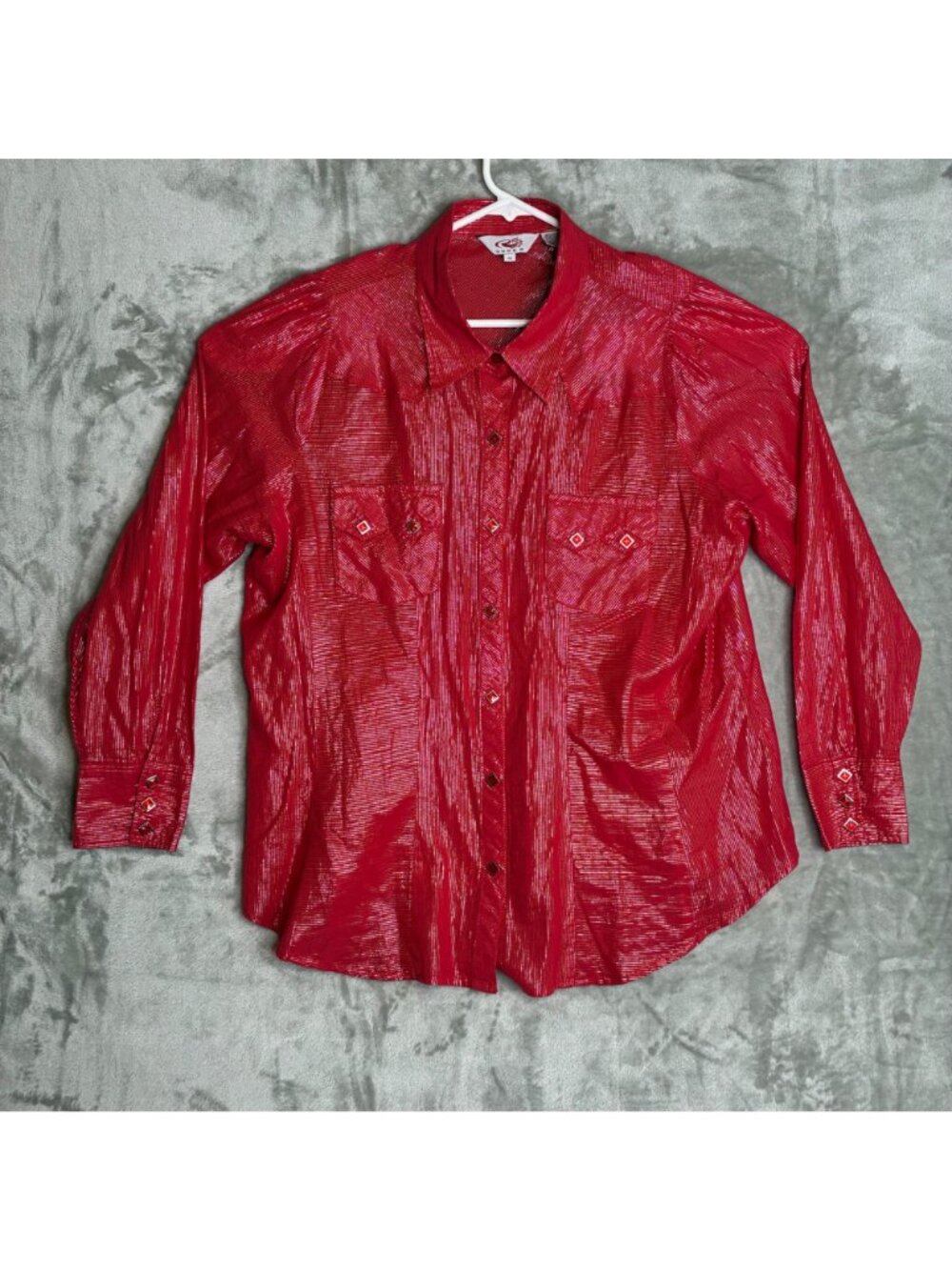 Roper Womens Red Metallic Striped Long Sleeve Western Shirt 1X - Picture 2 of 8